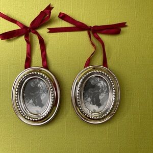 Silver Oval Photo Frame with Red Ribbon